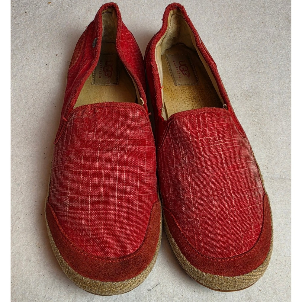 UGG Australia Red Textile Suede Espadrille Slip On Loafers 1002886 Womens 9.5